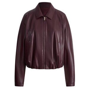 Sienna Bud Hem Quilted Leather Jacket in Protein Leather, Magenta, Size M
